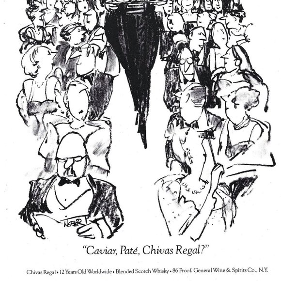 Chivas Regal Scotch Whiskey Drawing Weber 1980s Vintage Print Ad 9 in Theater - Picture 3 of 4